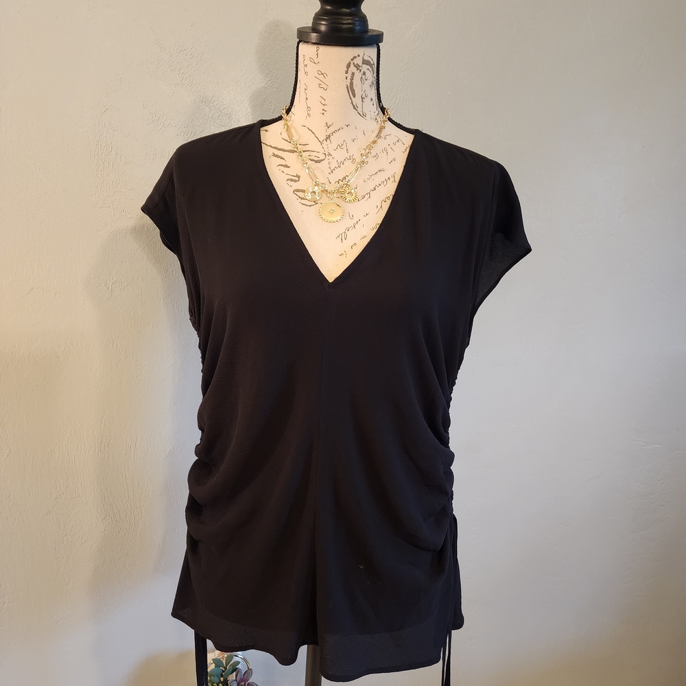 Michael Kors Black V-Neck Top With Side Ruching